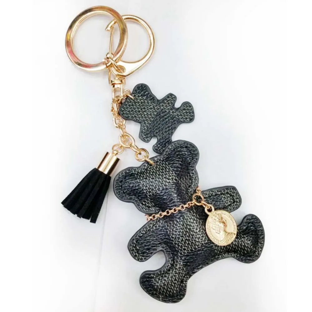 Key Chain Accessories Tassel Ring PU Leather Bear Pattern Car Keychain Jewelry Bag Charm New arrival |