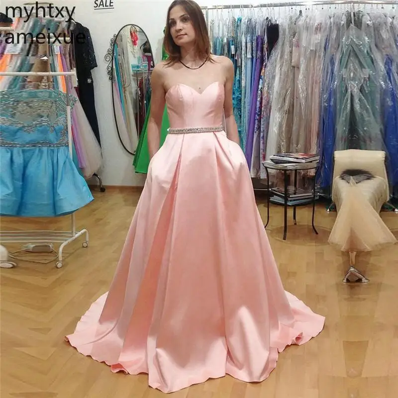 

Sexy Vestido De Festa Sweetheart Pocket Satin A-line Prom Plus Size Dresses Evening Dress 2021 Pageant Formal Party Robe Soiree