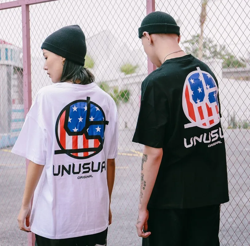 US Flag Logo Printed Mens T-shirt Oversize High Street Sweatshirt Top Short Sleeve Tees Casual Cotton Brand Cloth Male T-shirts | Мужская