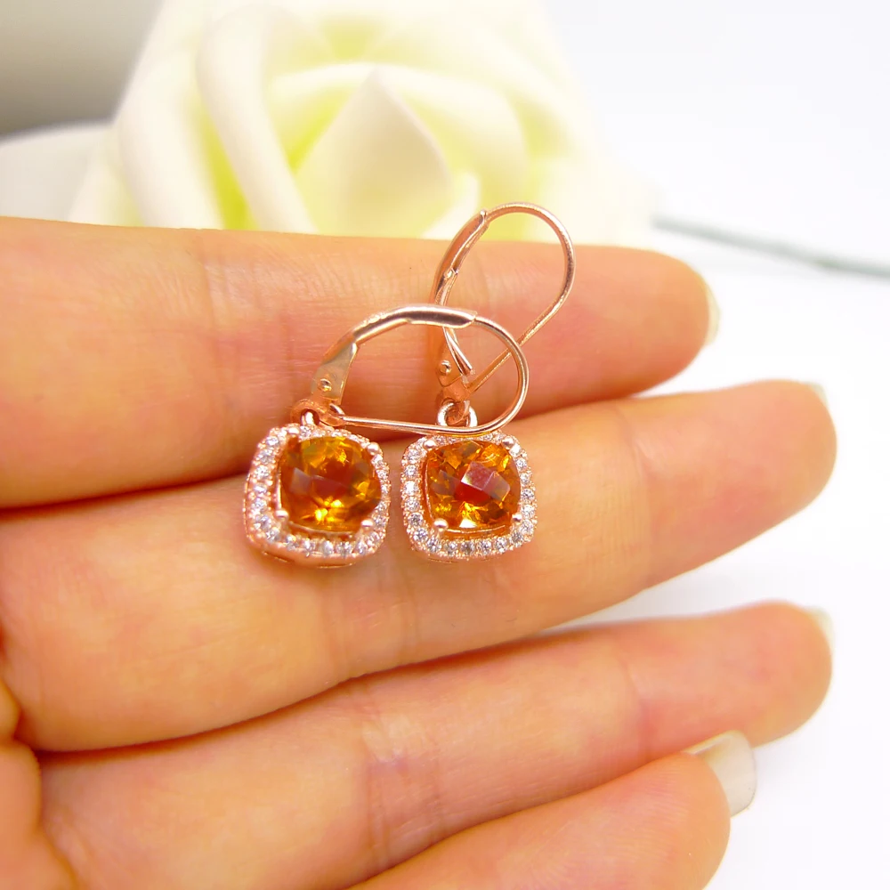 Женские серьги крючки из серебра 925 пробы с цитрином желтым кристаллом|earrings