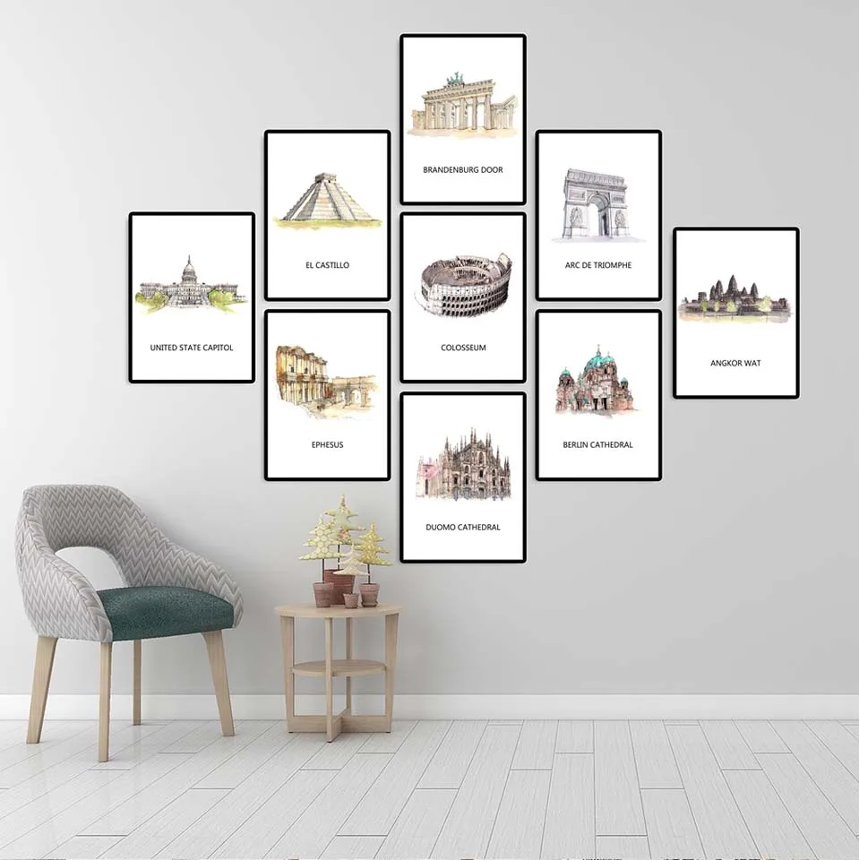 Wall Art Poster Print Canvas Home Decoration Painting Picture Watercolor painting of famous buildings world Triumphal Arch | Дом и сад