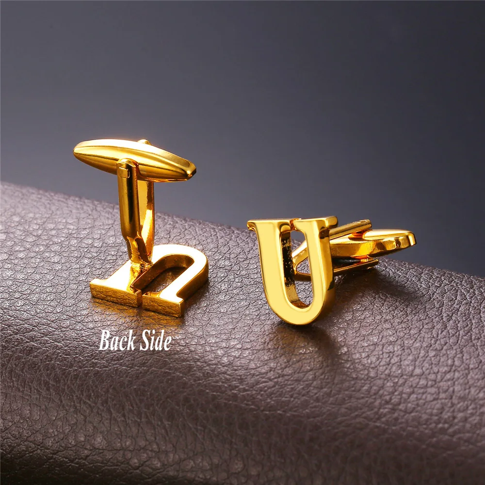 Запонки с надписью Initial U для мужчин французские свадебные запонки золотой цвет
