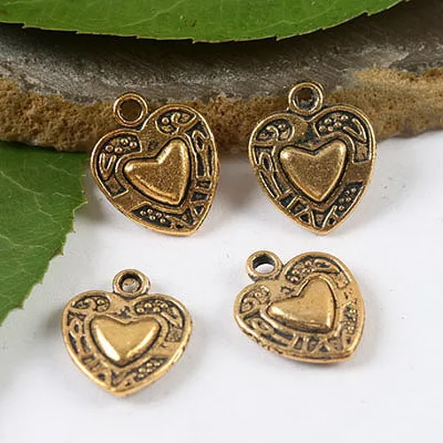 

40pcs dark gold-tone heart in heart frame charms h2052