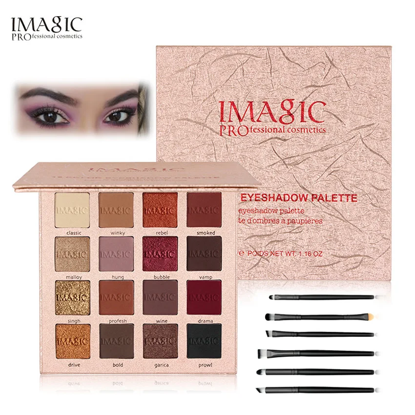 Палитра теней для век 16 цветов профессиональные пигментированные мерцающие