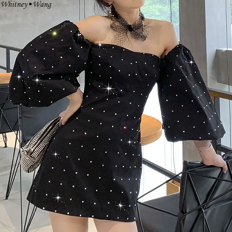 WHITNEY WANG 2019 модное уличное сексуальное платье с вырезом-фонариком и