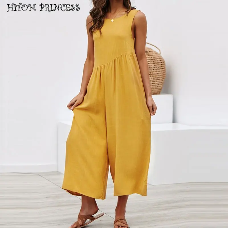 HITOM комбинезон принцессы с широкими штанинами женский свободный без рукавов