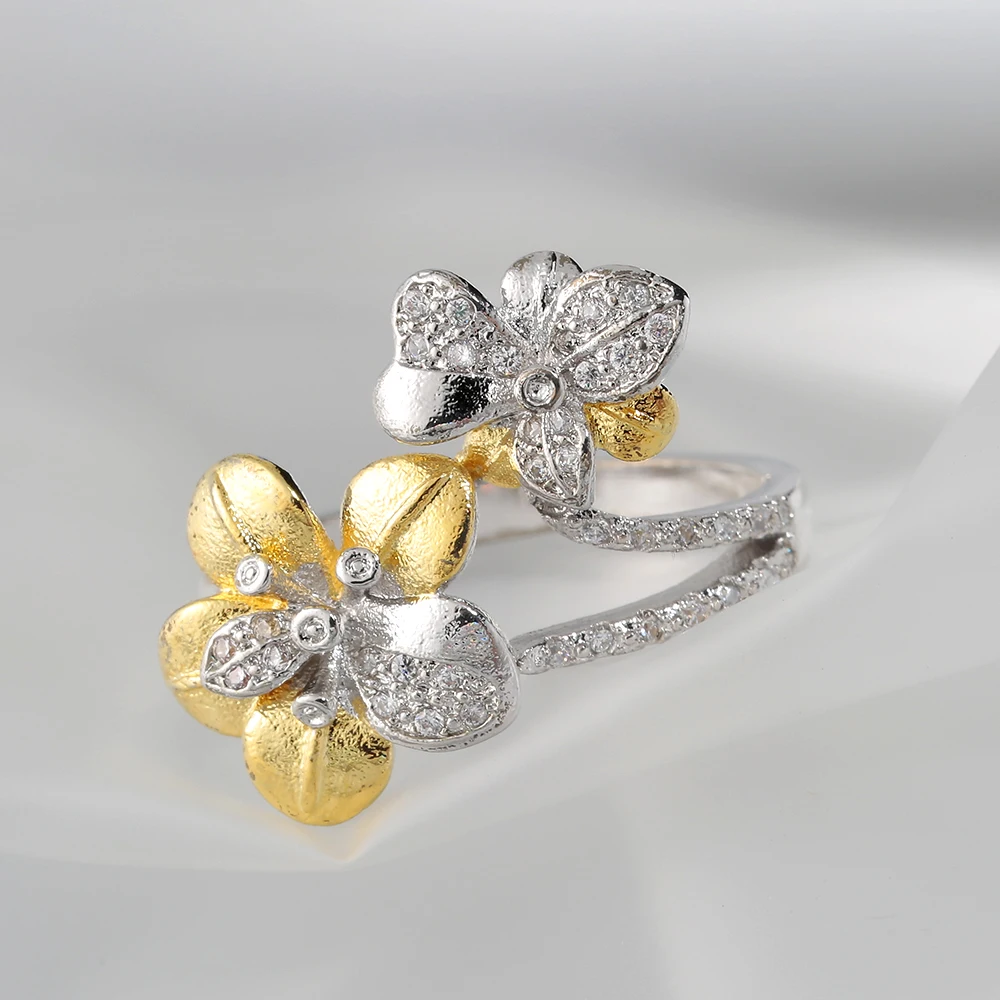 Кольцо женское золотистое/серебристое с цветком Нарцисса | Украшения и