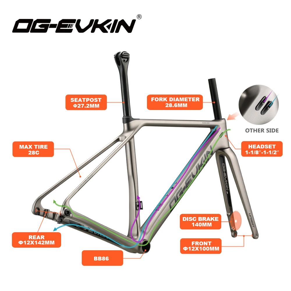 OG-EVKIN CF025 T1000 углеродистая рама для дорожного велосипеда дисковый тормоз UD BB86 дисковая рама Di2 вилка зажим XS s m l 1-1/"-1-1/2" черный