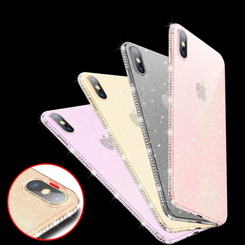 Simple Transparent Bling Glitter Case Cover For iPhone 6 6S 7 8 Plus Solf TPU Silicone Phone X Xr Xs Max Capas |