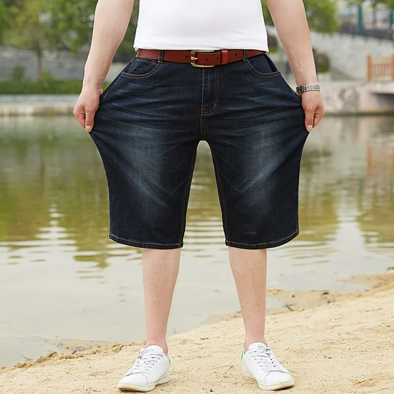 

Plus Size 2019 Summer New Men's Denim Shorts Fashion Casual Loose Straight dark Blue Short Jeans Male