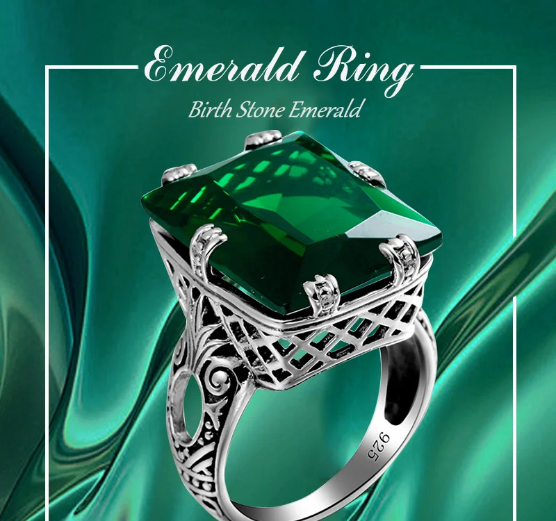 Szjinao 4.8ct Модные кольца с зеленым изумрудом в винтажном стиле для женщин, 925 пробы, серебряные милые вечерние ювелирные украшения в стиле панк