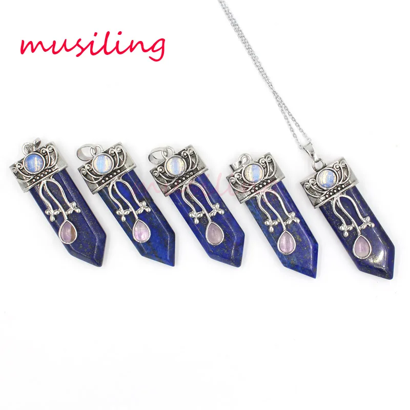 

musiling Jewelry Sword Pendants Natural Stone Lapis Lazuli Pendulum Silver Plated Charms Amulet Fashion Mens Jewelry 10pcs