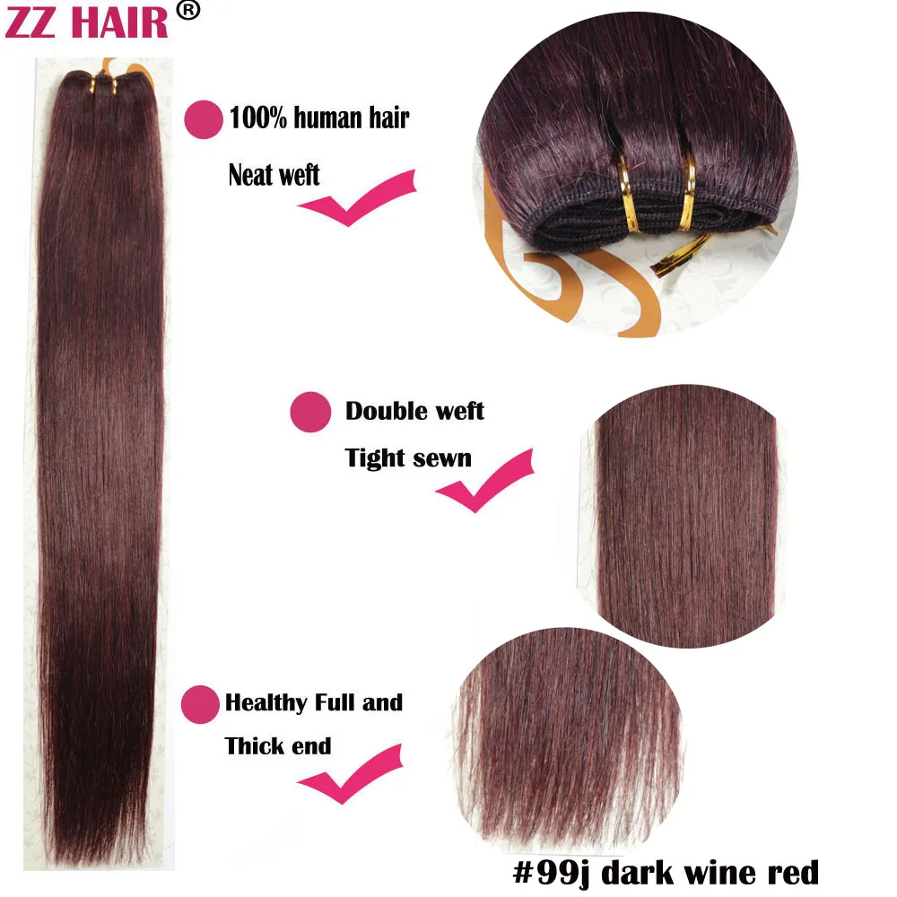 ZZHAIR 100 г/шт. 1"-24" машинное производство, волосы remy, плетенные, человеческие волосы для наращивания, прямые, натуральный шелк, не заколки - Цвет: # 99J