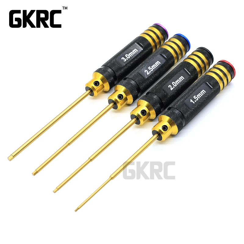 Набор из 4-х шестигранных отверток Rc Tools с титановым напылением и закалкой, размеры 1,5 мм, 2,0 мм, 2,5 мм и 3,0 мм для винтов вертолетов и игрушек со шпильками.