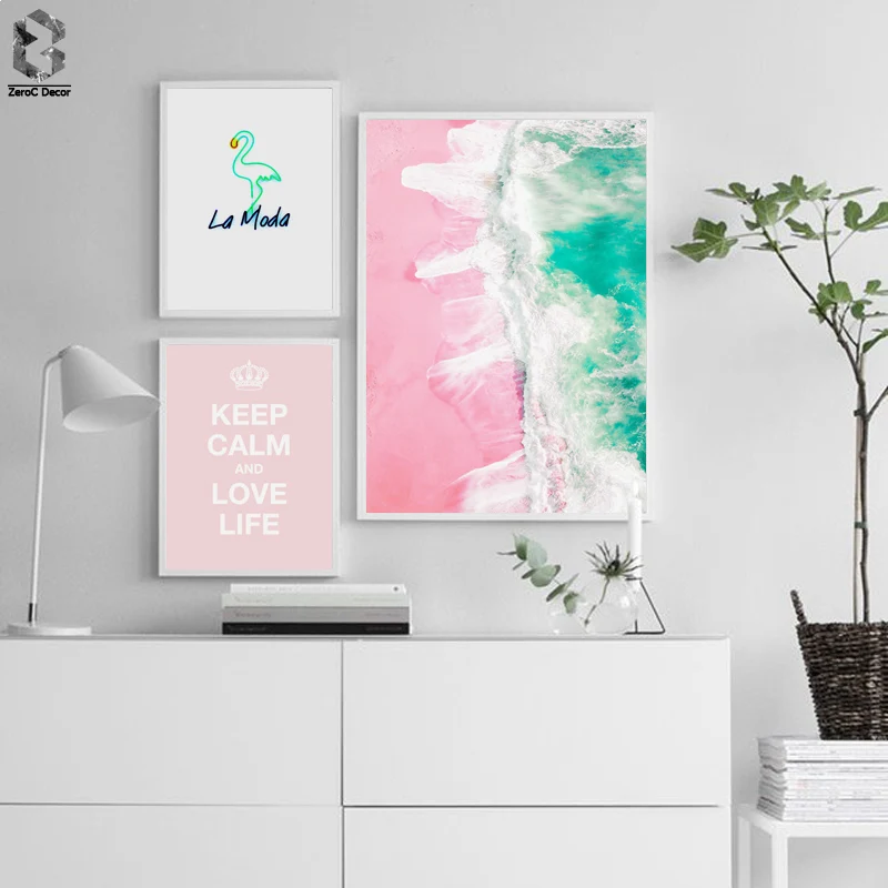 

Scandinavian Style Wall Art Canvas Print Poster Flamingo Sea Motivation Quotes Painting Decorative Wall Pictures Decor for Home
