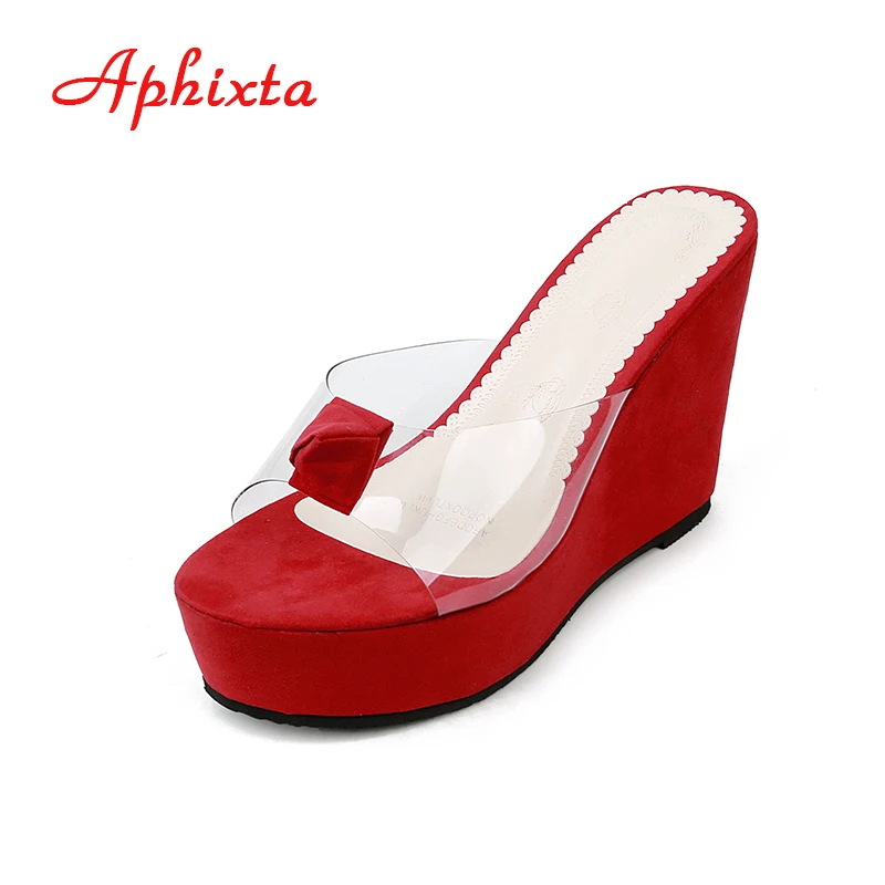 Aphixta/женские шлепанцы на платформе и высоком каблуке; Цвет Черный; сезон осень; Chaussure; элегантные женские шлепанцы на танкетке; Сабо; уличные сланцы Летняя обувь