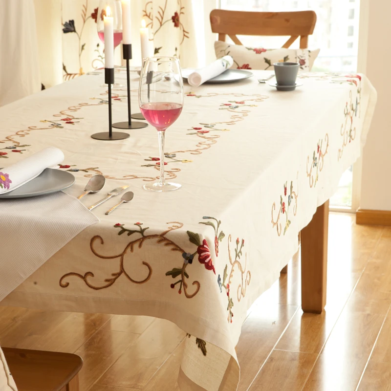 Скатерть льняная кофейная скатерть с вышивкой маленькая свежая покрытие садовая