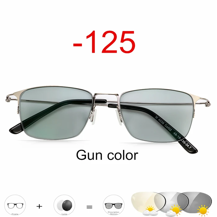 Gray -125 Очки для близорукости, фотохромные очки для мужчин и женщин, очки для близорукости, оправа с цветными линзами, солнцезащитные очки для близорукости, титановые очки - Цвет оправы: Gray -125