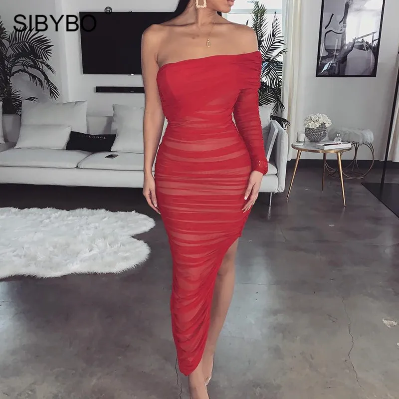 Женское Сетчатое платье без бретелек Sibybo пикантное с разрезом и открытыми