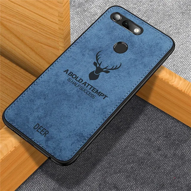 Blue Чехол для huawei Honor View 20, тканевый чехол с оленем, Твердый чехол для huawei Honor V20, чехол s, мягкая силиконовая рамка, ткань Fundas - Цвет: Blue