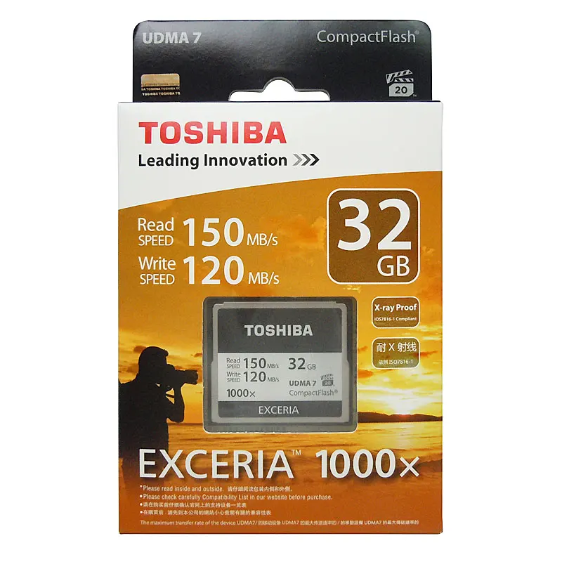 TOSHIBA EXCERIA Compactflash карты памяти 32 Гб узнать Скорость до 150 МБ/с. UDMA7 1000X для cf-карт для спортивной экшен-камеры 4 K и записи видео в формате Full HD - Емкость: 32GB