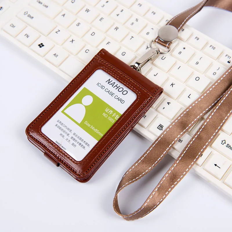 Brown Nahoo Lanyards держатель для Id бейджа милый бейдж пластиковый бейдж из натуральной кожи чехол для карт держатель для банковских кредитных карт офисные принадлежности - Цвет: Brown