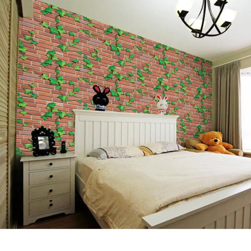 

Pastoral Red Brick Leaves Wallpaper Self Adhesive Kids Bedroom Decor Wallpapers Living Room Decoration Mural Wall PaperEZ097