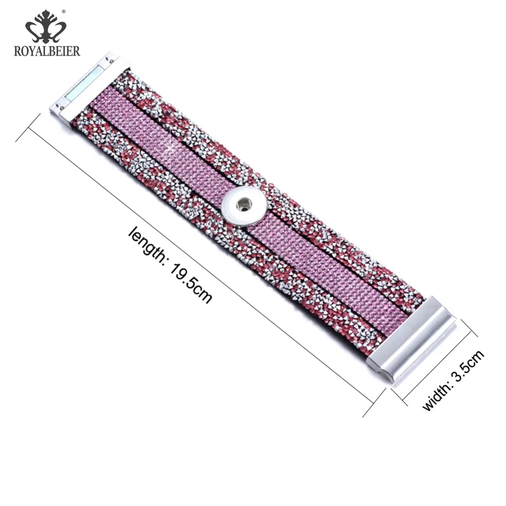 

RoyalBeier Wide Punk Leather Bracelet 18mm/20mm DIY Snap Buttons for Women Three Colors pulseras Rhinestone Stone Bracelets