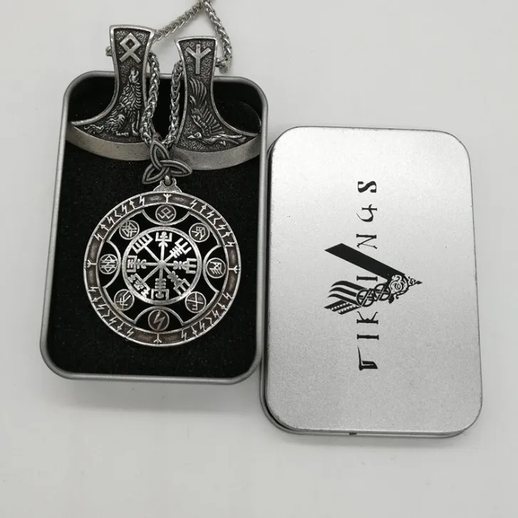 Античное серебряное ожерелье Vegvisir компас Ворон Вольф подвеска в виде топора Руна