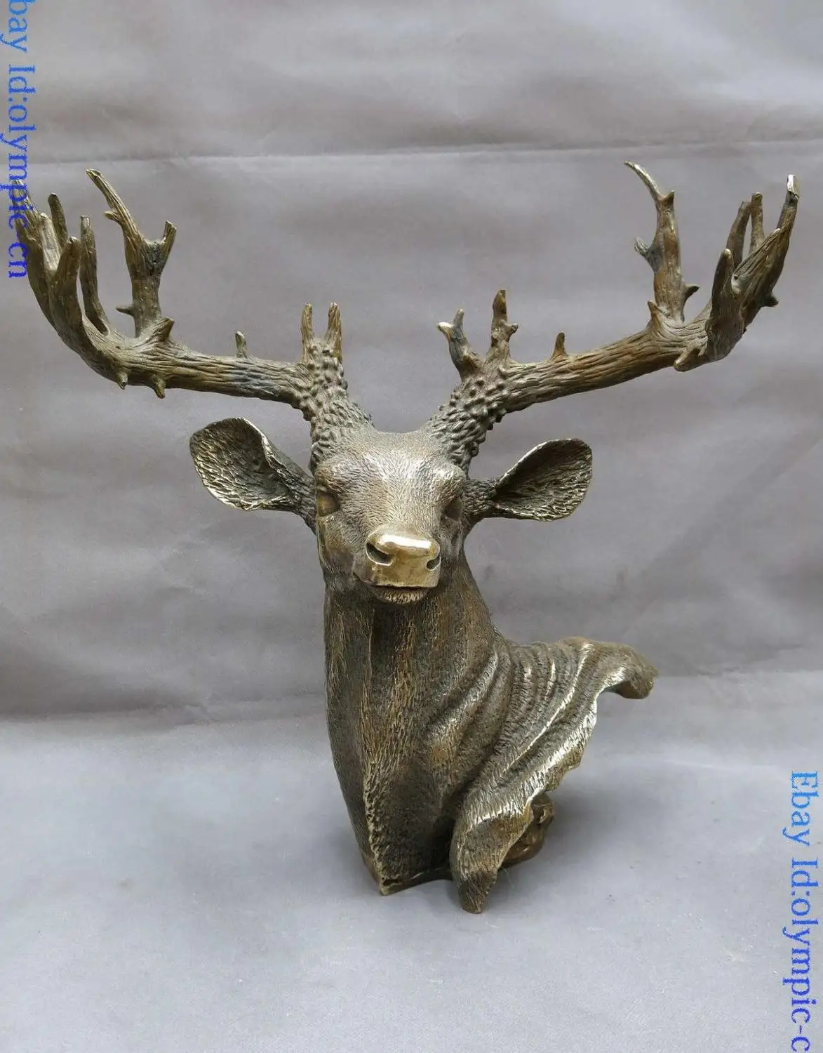 

15" China brass copper carved lucky sculpture Sika Deer wapiti head Statue