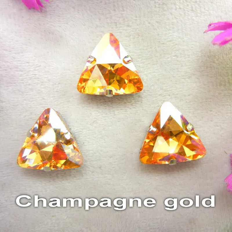 A13 Champagne gold Стеклянные хрустальные серебряные коготь 18 мм 10 шт. красивые цвета треугольные формы пришитые Стразы бусины для украшения одежды diy - Цвет: A13 Champagne gold
