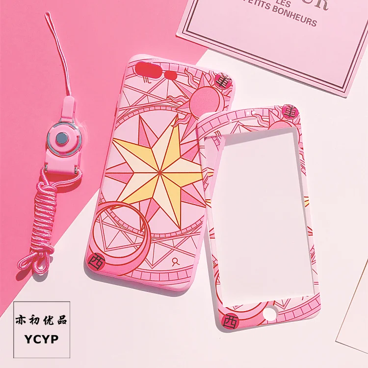 As shown Чехол для iphone XR Cardcaptor Sakura+ пленка для экрана из закаленного стекла для iphone X XS Max 7 8 plus 6 S plus Sailor Moon+ ремешок - Цвет: As shown