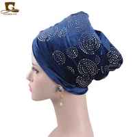 new elegant rhinestone velvet long turban headscarf head wrap women hijab nigerian turban women turbante hair accessories