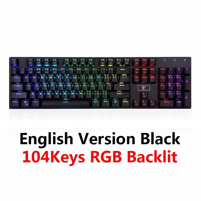 Игровая клавиатура, USB Проводная компьютерная механическая клавиатура, RGB подсветка, 81/104 клавиш, анти-привидение, коричневый, красный, синий переключатель для PC Gamer - Цвет: 104RGB Backlit Black