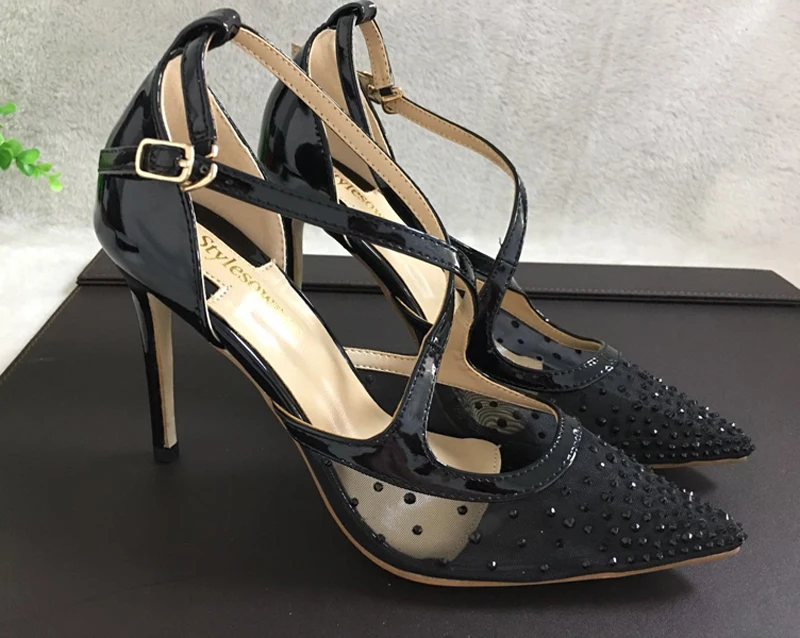 Stylesowner фантастический кристалл обувь на тонком каблуке брендовые открытые Черный bling Свадебная вечеринка обувь sapatos mujer симпатичная обувь