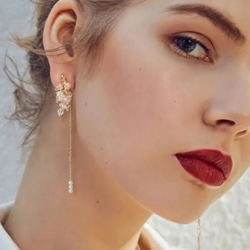 Модные серьги длинная цепочка искусственная кожа уличная мода 2018 геометрические