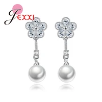 hot sell classic style pearl eardrops beautful crystal flower design 925 sterling silver accessories ladies female gifts