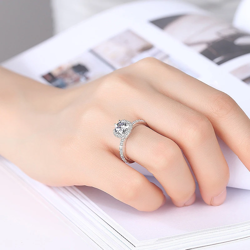 Твердое 18K Белое Золото Au750 1Ct DF круглое кольцо для огранки Lab Diamond Moissanite Halo Кольцо