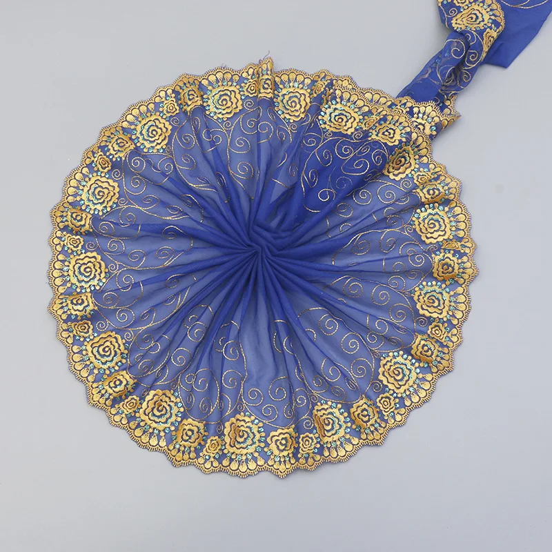 

15yards Bronzing Blue Color Embroidery Lace Trim Wedding Dress Lace Fabric DIY Sewing Dress Skirt Edge Accessories 19cm Width