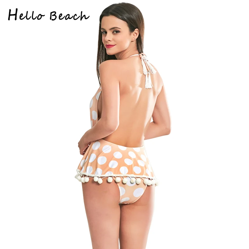 HELLO BEACH сексуальный цельный купальник женский в горошек с глубоким v-образным