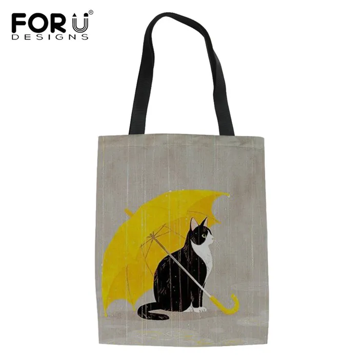 Y4335Z22 FORUDESIGNS/женские холщовые сумки с рисунком котенка из мультфильма, многоразовые сумки для покупок, сумки на плечо для женщин, школьные книги - Цвет: Y4335Z22