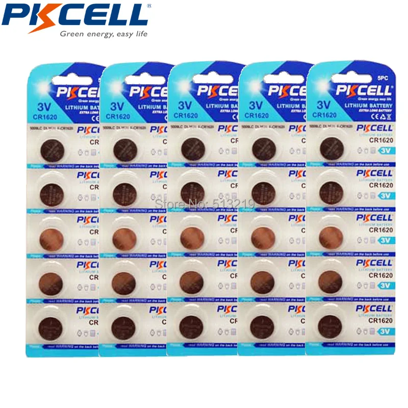 25 шт. * 5 карт (5 шт./карта) PKCELL DL1620 BR1620 CR 1620 CR1620 3V литиевая батарея для монет|coin battery|cr
