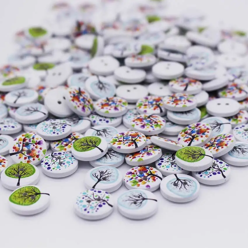 Деревянные пуговицы для шитья и скрапбукинга 2 отверстия 100 шт.|button resin|accessories