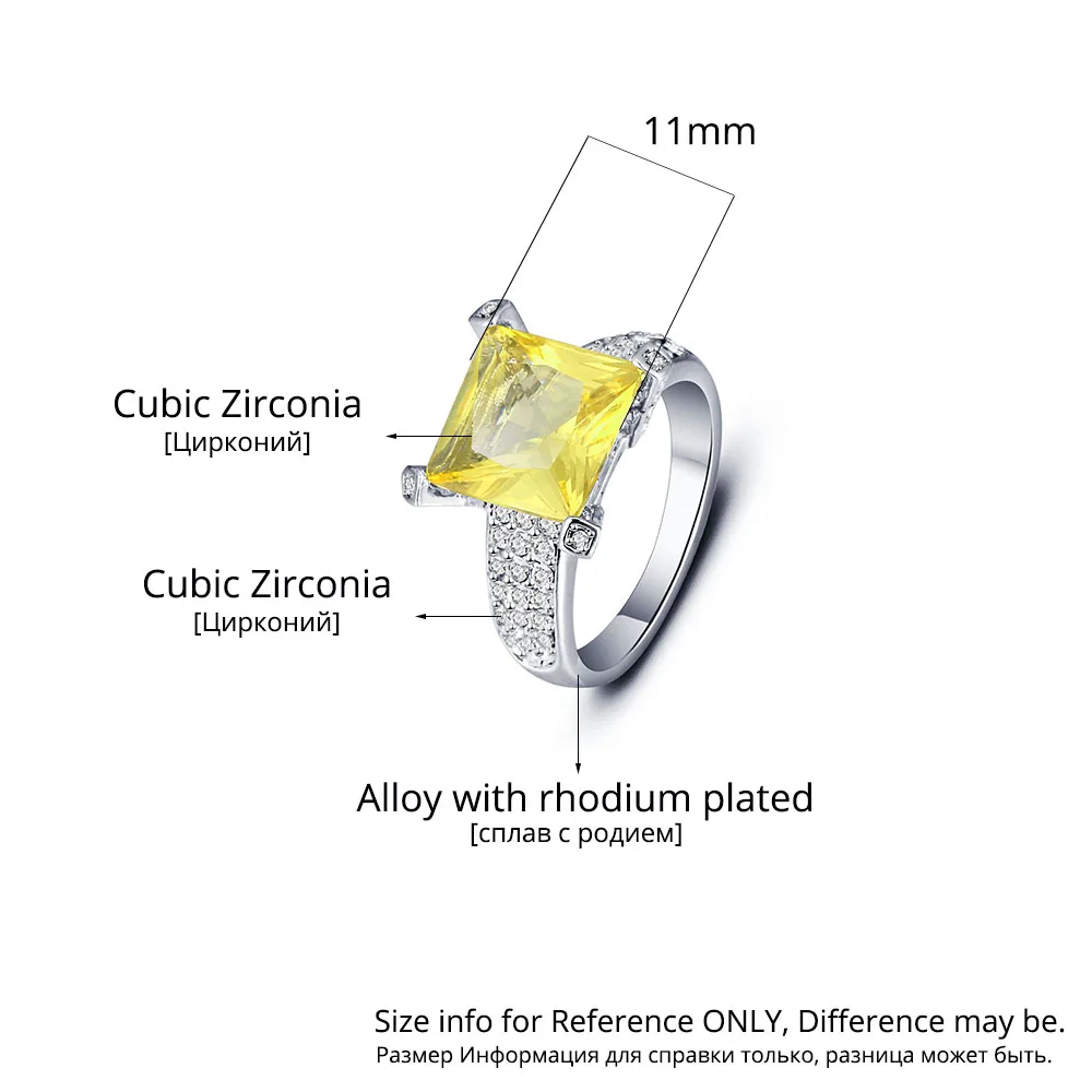 Классический подарок Принцесса огранка CZ камень квадратный белый цвет женские