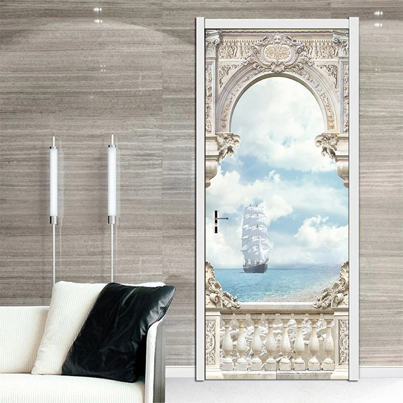 2 шт./компл. море парусник арки каменные двери наклейки пейзаж стиль обои спальня