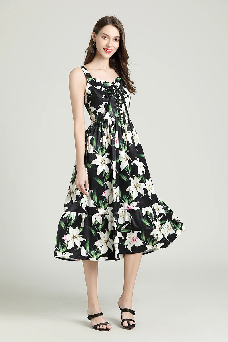 SHTONGHUA подиумное женское Хлопковое платье миди летнее с принтом повязка