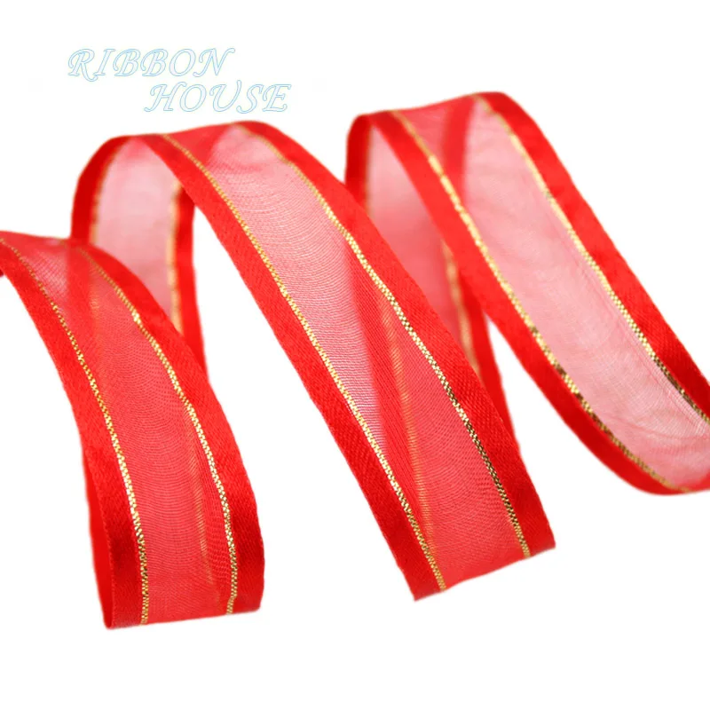 20 мм черные ленты из органзы с золотыми краями оптовая продажа декоративные для