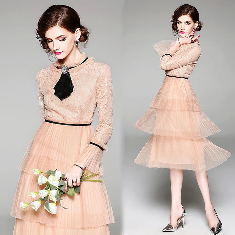 Trytree/летнее осеннее Повседневное платье с бантиком расклешенный рукав женское