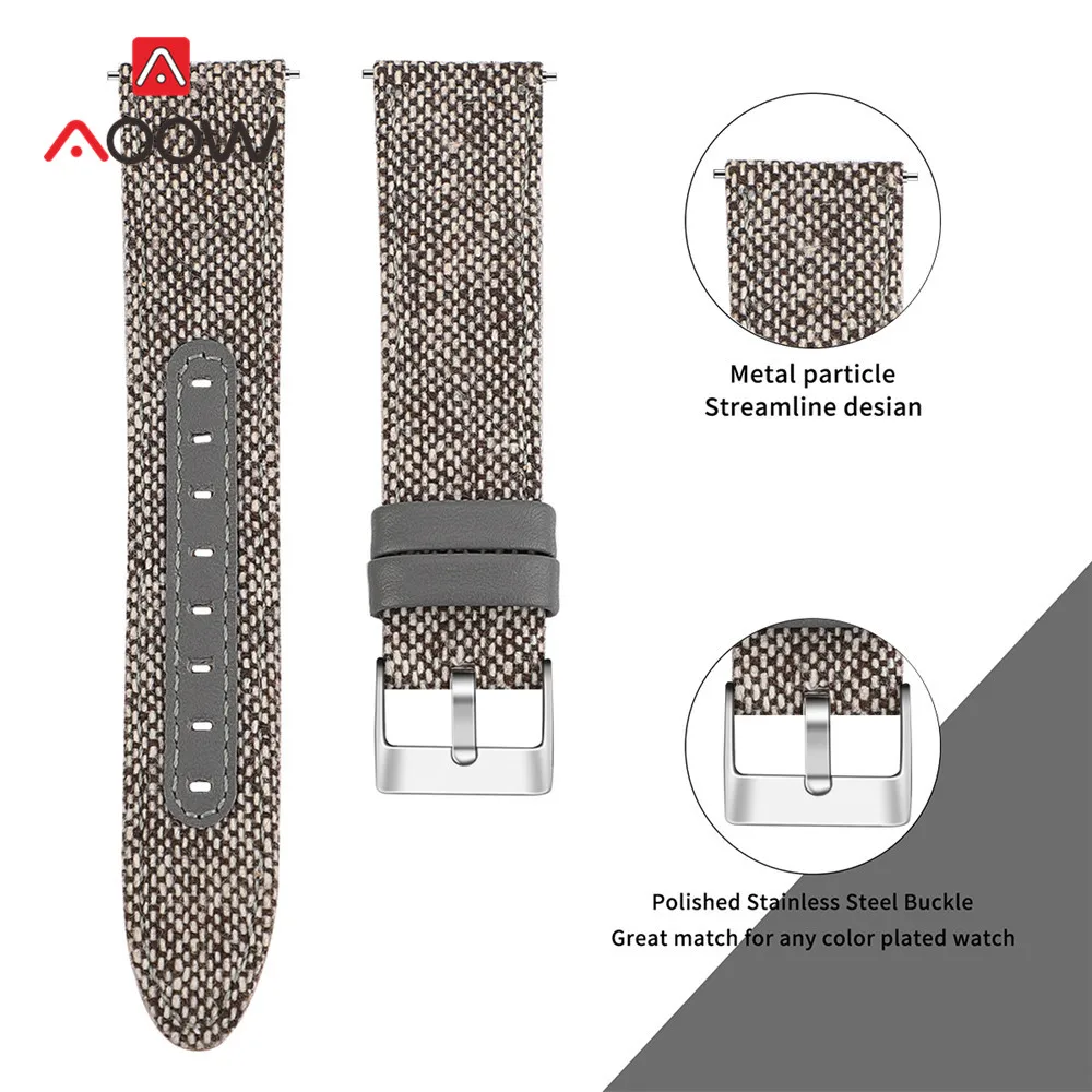 Grey Нейлоновый ремешок из натуральной кожи для samsung Galaxy Watch Active 42 мм 46 мм gear S2 S3 Amazfit BIP браслет ремешок 20 мм 22 мм - Цвет ремешка: Grey
