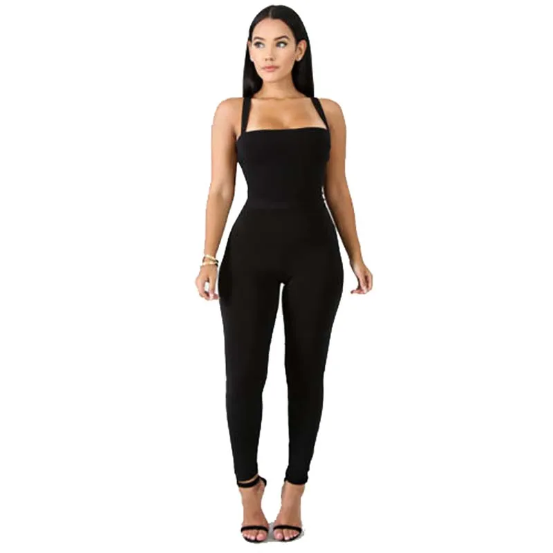 Сексуальный бандажный комбинезон с открытой спиной, длинный женский комбинезон, летний облегающий Боди без рукавов с лямкой через шею для женщин,, длинные штаны, S-XL - Цвет: black
